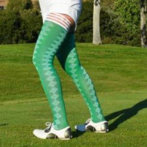 Kixies Par 4 Green Argyle Thigh High Stockings No Slip Grips Lingerie NEW